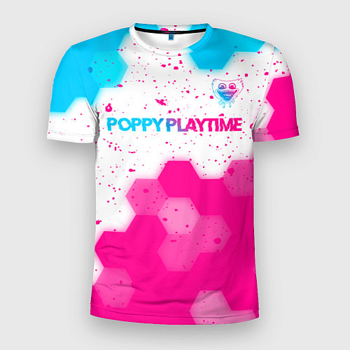 Мужская спорт-футболка Poppy Playtime neon gradient style: символ сверху / 3D-принт – фото 1