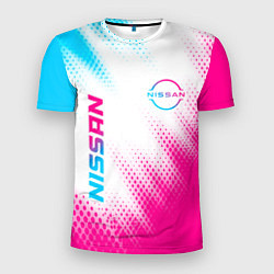 Мужская спорт-футболка Nissan neon gradient style: надпись, символ