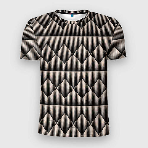 Мужская спорт-футболка Объемные бежевые ромбы на черном / 3D-принт – фото 1
