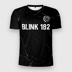 Мужская спорт-футболка Blink 182 glitch на темном фоне: символ сверху
