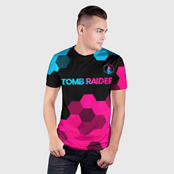 Футболка спортивная мужская Tomb Raider - neon gradient: символ сверху, цвет: 3D-принт — фото 2