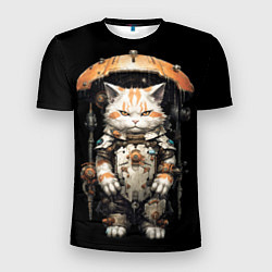 Мужская спорт-футболка Механический кот с железным зонтом