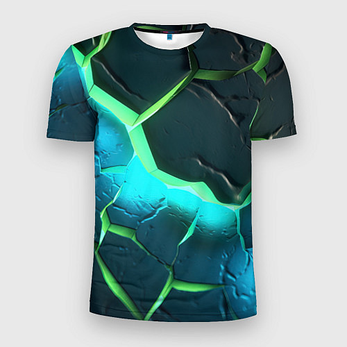 Мужская спорт-футболка Зеленое неоновое свечение из зеленых плит / 3D-принт – фото 1