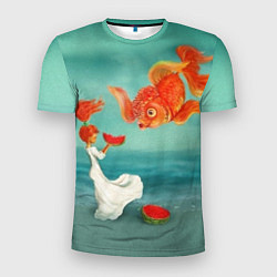 Мужская спорт-футболка Девочка с арбузом и золотая рыбка