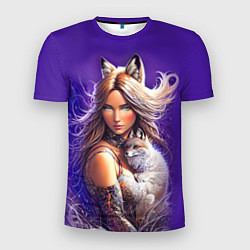 Мужская спорт-футболка A fox girl with a fox cub - neural network