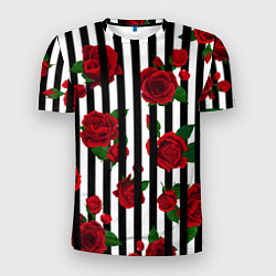 Футболка спортивная мужская Полосы и красные розы, цвет: 3D-принт