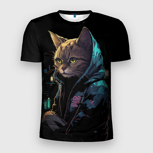 Мужская спорт-футболка Кот в стиле киберпанк / 3D-принт – фото 1
