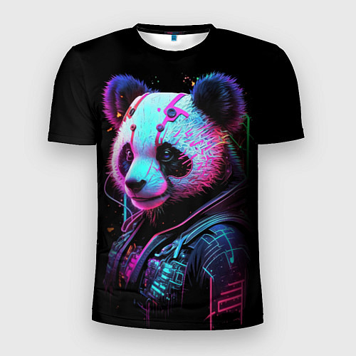 Мужская спорт-футболка Панда в красках киберпанк / 3D-принт – фото 1