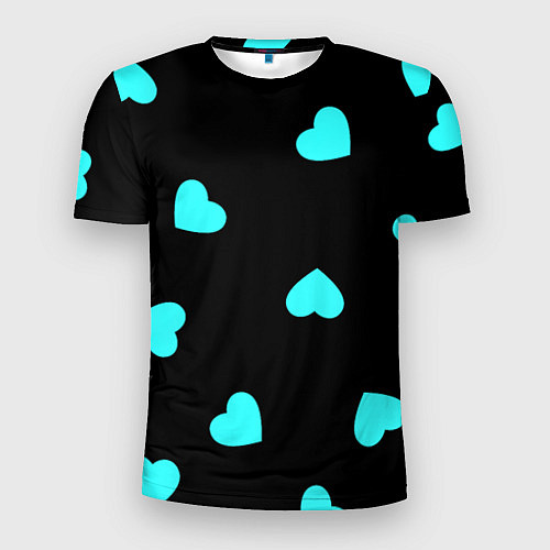 Мужская спорт-футболка С голубыми сердечками на черном / 3D-принт – фото 1