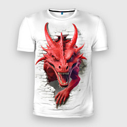 Мужская спорт-футболка Красный дракон выглядывает из стены