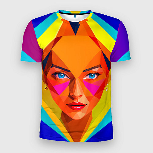 Мужская спорт-футболка Девушка голубоглазая в ромбе / 3D-принт – фото 1