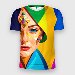 Мужская спорт-футболка Девушка лицо с ромбическим орнаментом