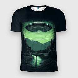 Мужская спорт-футболка НЛО в лесу