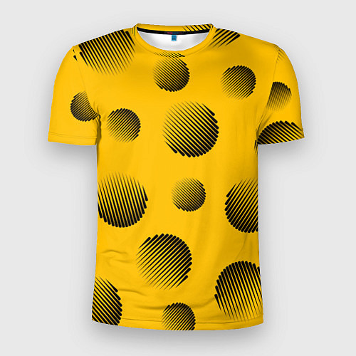 Мужская спорт-футболка Объемные черные шары на оранжевом поле / 3D-принт – фото 1