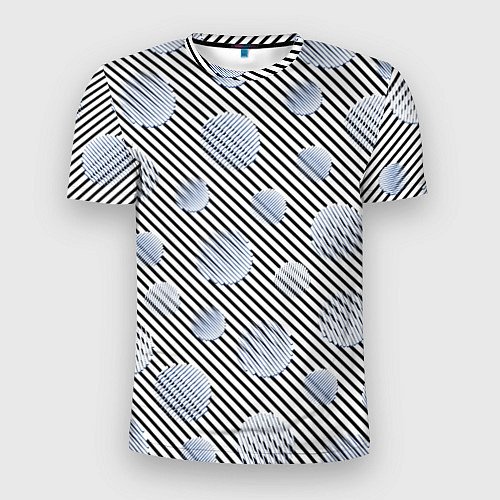 Мужская спорт-футболка Серебристые круги на полосатом фоне / 3D-принт – фото 1