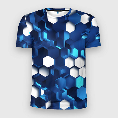 Мужская спорт-футболка Cyber hexagon Blue / 3D-принт – фото 1