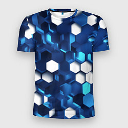 Футболка спортивная мужская Cyber hexagon Blue, цвет: 3D-принт