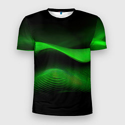 Футболка спортивная мужская Зеленые абстрактные волны, цвет: 3D-принт