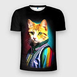 Мужская спорт-футболка Модный рыжий кот - неон - поп-арт