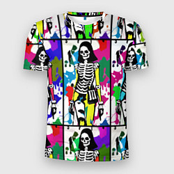 Мужская спорт-футболка Разноцветные скелеты девушки - поп-арт - мода