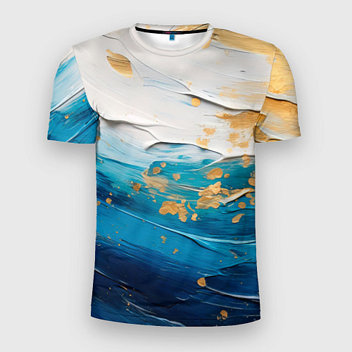 Мужская спорт-футболка Белый, синий, золотой импасто абстракция / 3D-принт – фото 1