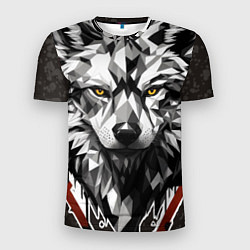 Мужская спорт-футболка Черный волк - полигональная голова зверя