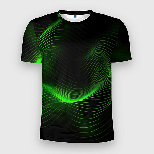 Мужская спорт-футболка Зеленая абстракция на черном фоне / 3D-принт – фото 1