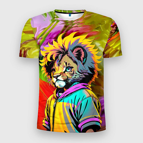 Мужская спорт-футболка Funny lion cub - pop art / 3D-принт – фото 1