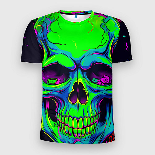 Мужская спорт-футболка Ярко кислотный череп в наушниках / 3D-принт – фото 1