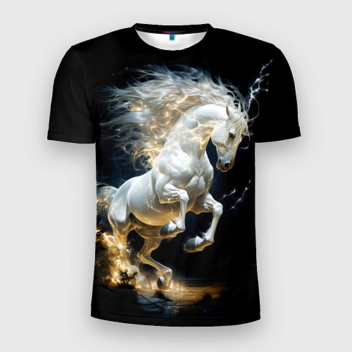 Мужская спорт-футболка Конь Белая молния / 3D-принт – фото 1