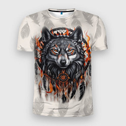 Мужская спорт-футболка Волк и ловец снов с перьями