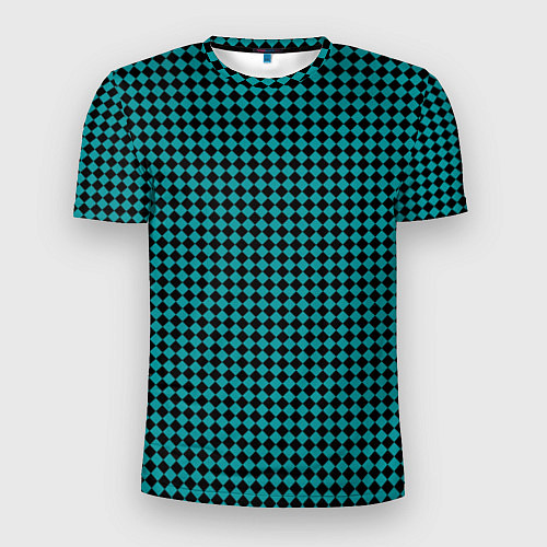 Мужская спорт-футболка Шахматный паттерн чёрно-зелёный / 3D-принт – фото 1