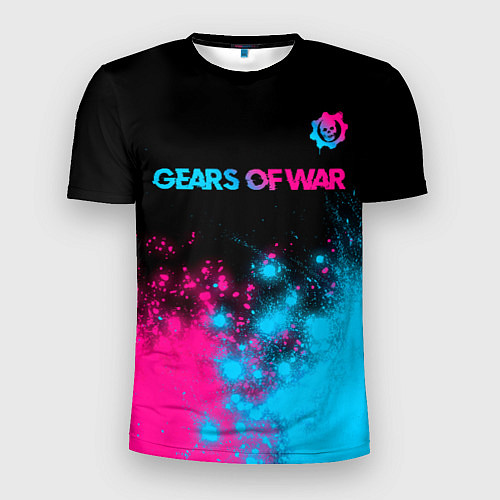 Мужская спорт-футболка Gears of War - neon gradient: символ сверху / 3D-принт – фото 1