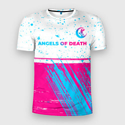 Мужская спорт-футболка Angels of Death neon gradient style: символ сверху