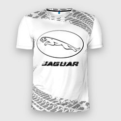 Мужская спорт-футболка Jaguar speed на светлом фоне со следами шин