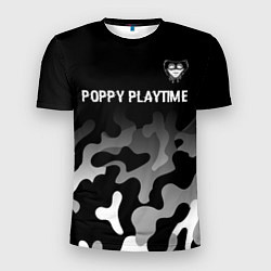 Футболка спортивная мужская Poppy Playtime glitch на темном фоне: символ сверх, цвет: 3D-принт