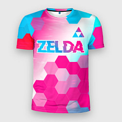 Футболка спортивная мужская Zelda neon gradient style: символ сверху, цвет: 3D-принт
