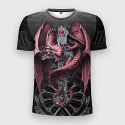 Мужская спорт-футболка Красный кельтский дракон на готическом кресте