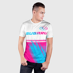 Футболка спортивная мужская Subaru neon gradient style: символ сверху, цвет: 3D-принт — фото 2