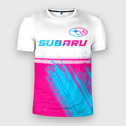 Мужская спорт-футболка Subaru neon gradient style: символ сверху