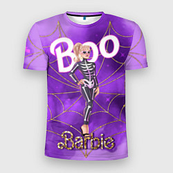 Мужская спорт-футболка Барби в костюме скелета: паутина и фиолетовый дым