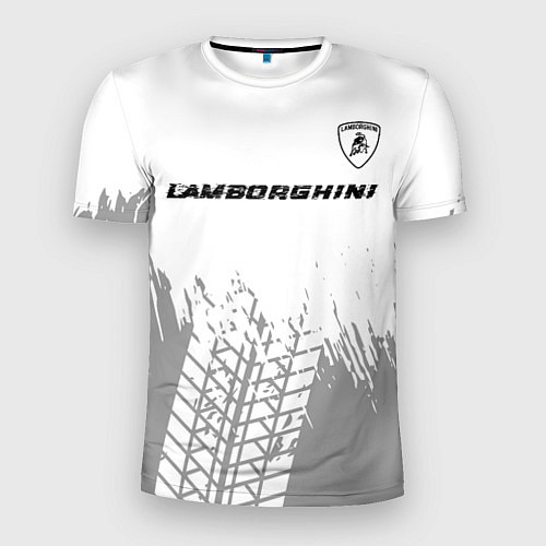 Мужская спорт-футболка Lamborghini speed на светлом фоне со следами шин: / 3D-принт – фото 1