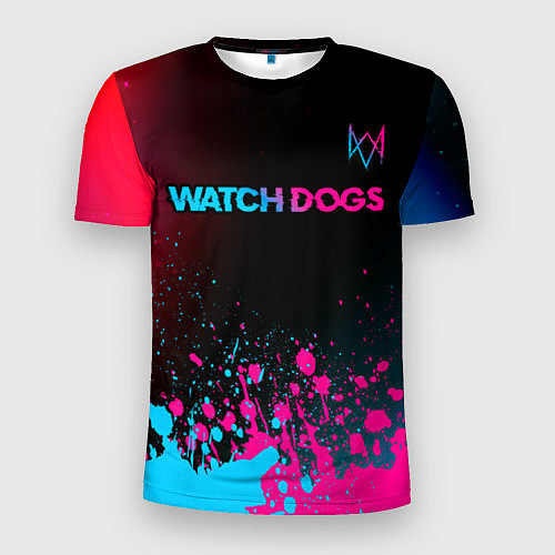Мужская спорт-футболка Watch Dogs - neon gradient: символ сверху / 3D-принт – фото 1