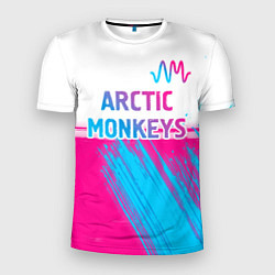 Футболка спортивная мужская Arctic Monkeys neon gradient style: символ сверху, цвет: 3D-принт