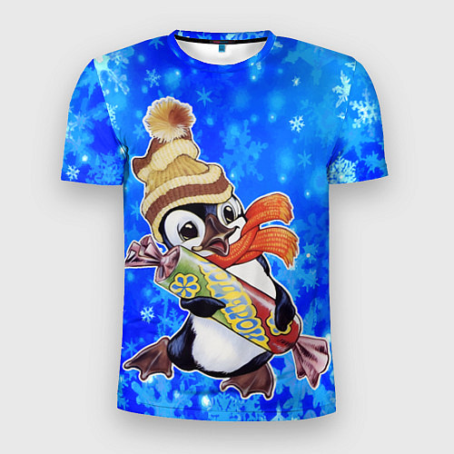 Мужская спорт-футболка Новогодний пингвин со снежинками / 3D-принт – фото 1