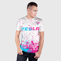 Футболка спортивная мужская Tesla neon gradient style: символ сверху, цвет: 3D-принт — фото 2