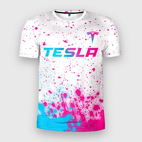 Мужская спорт-футболка Tesla neon gradient style: символ сверху / 3D-принт – фото 1