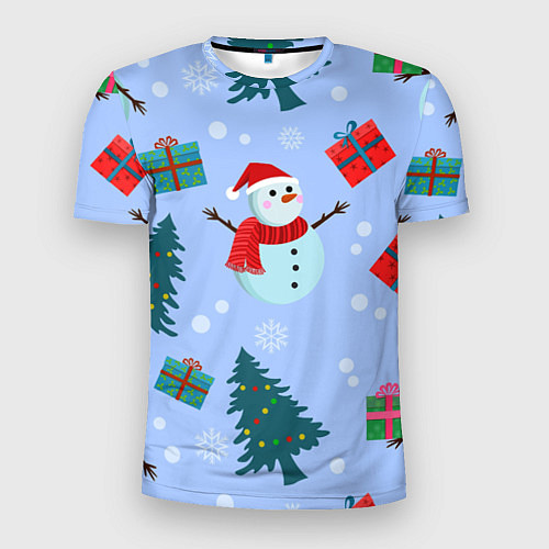 Мужская спорт-футболка Снеговики с новогодними подарками паттерн / 3D-принт – фото 1