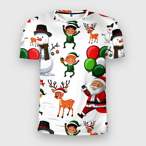 Мужская спорт-футболка Зимний праздник - деды морозы гномы олени / 3D-принт – фото 1
