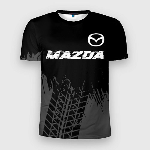 Мужская спорт-футболка Mazda speed на темном фоне со следами шин: символ / 3D-принт – фото 1